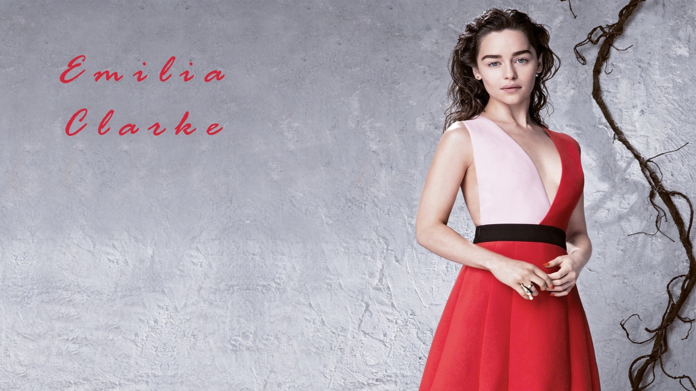 Emilia Clarke in Red for 1366 x 768 HDTV resolution