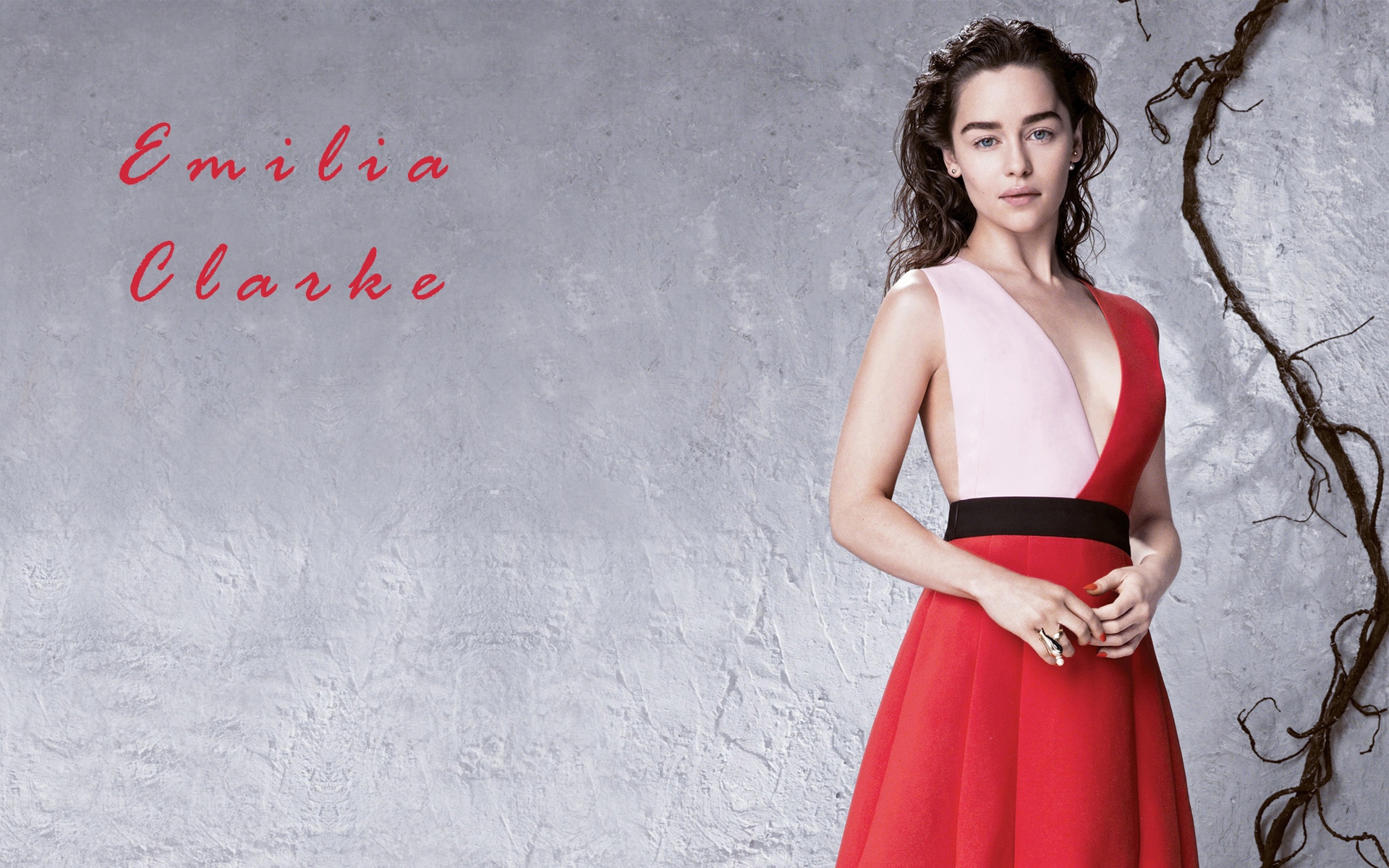 Emilia Clarke in Red for 1920 x 1200 widescreen resolution