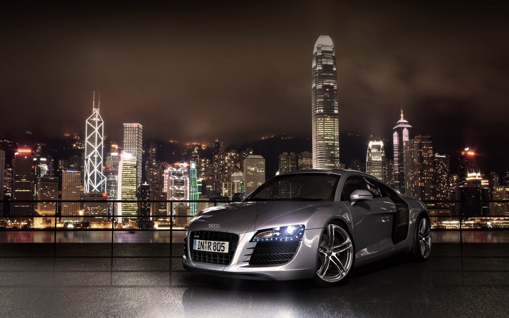 Grey Audi R8 for 1024 x 640 widescreen resolution