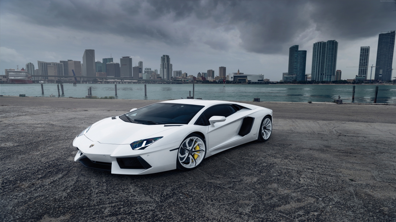 White Lamborghini Aventador for 1366 x 768 HDTV resolution
