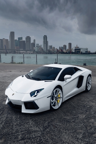 White Lamborghini Aventador for 320 x 480 Phones resolution